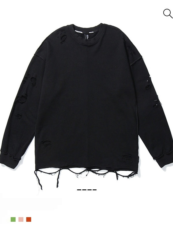 Oversize Hole Loose Pullover Long-sleeved T-shirt