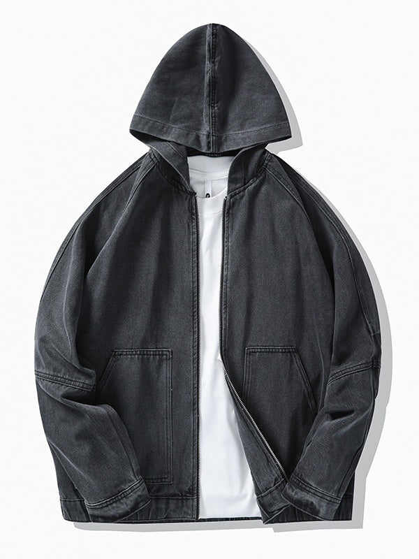 Zipper Silhouette Leisure Hooded Denim Jacket