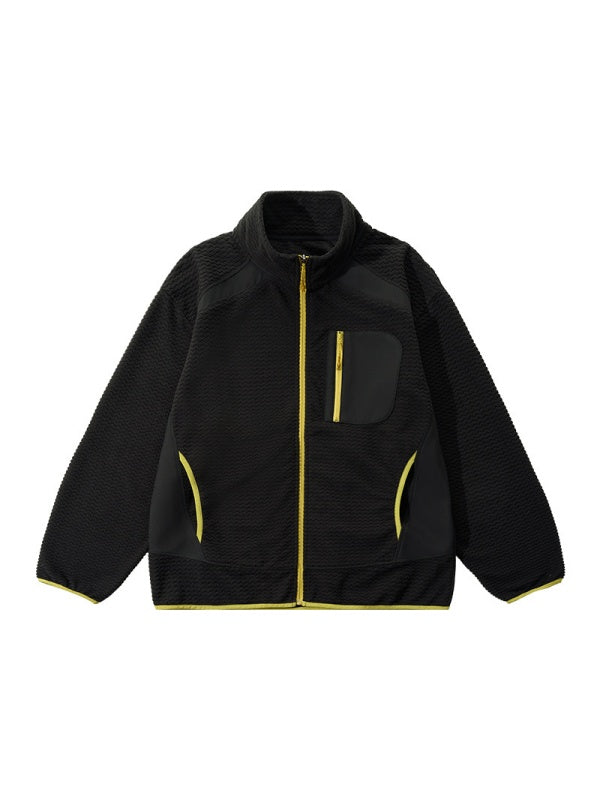 Wave Pattern Contrasting Colors Zipper Light Outdoor Plush Sweatshirt Sports Jacket