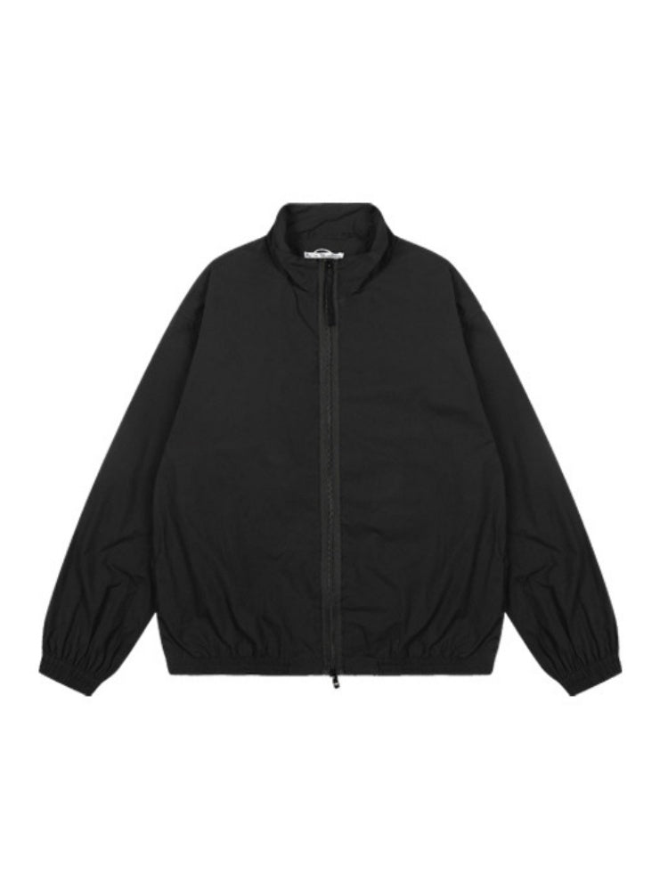 AC Letter Embroidery Stand Collar Zipper Double Layer Loose Jacket