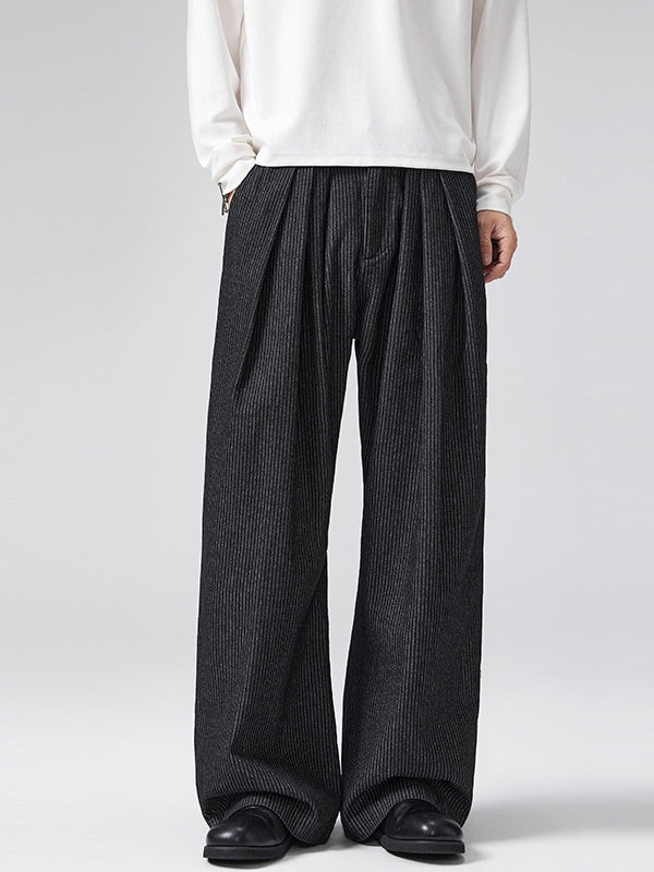Old Money Style Three Pleats Stripes Machete Wide-leg Casual Trousers