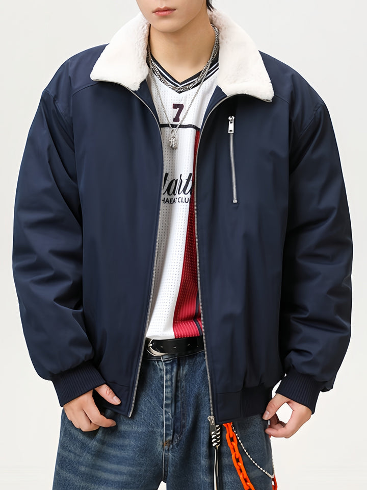 Casual Faux Lambswool Lapel Cotton Coat