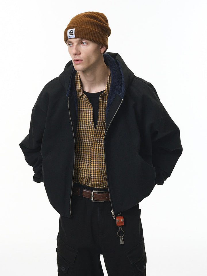 Plush Colorblock Hooded Zipper Jacket