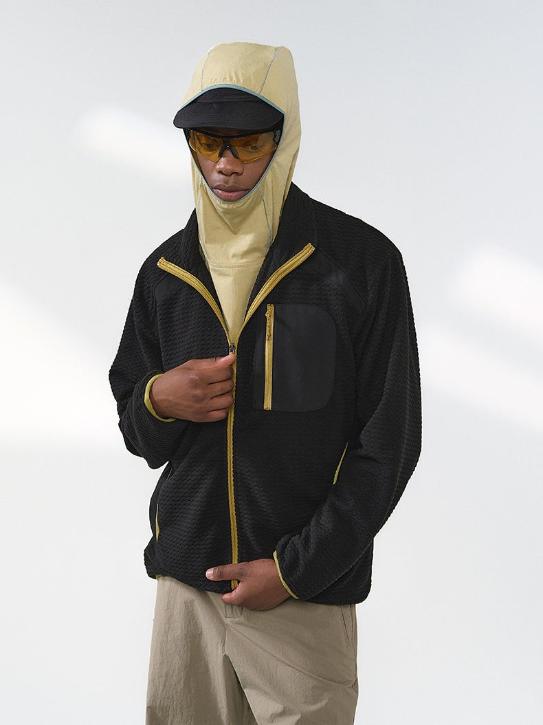 Wave Pattern Contrasting Colors Zipper Light Outdoor Plush Sweatshirt Sports Jacket