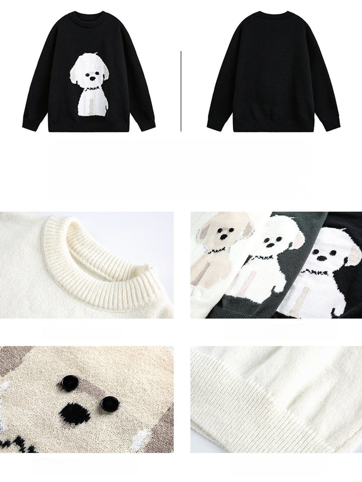 Cartoon Puppy Texture Keep Warm Crew Neck Sweater