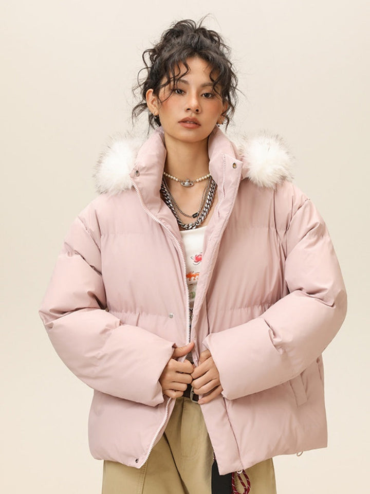 Thickening PU Leather Keep Warm Short Hooded Cotton-padded Clothes Parker Coat