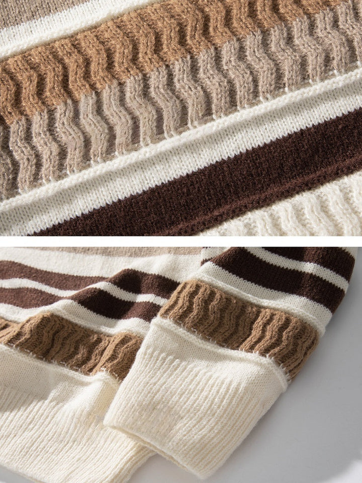 Neutral Color Block Striped Sweaters