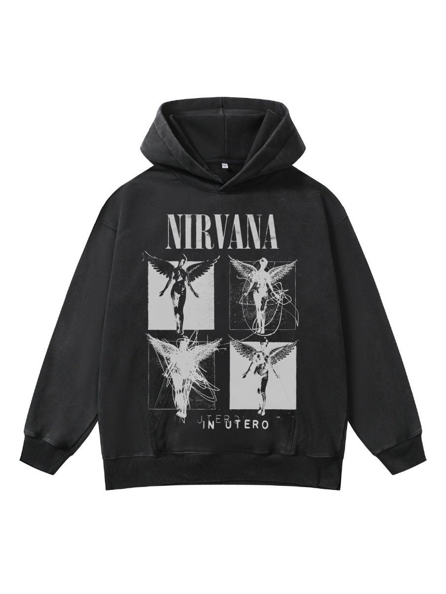 Washing Retro Angel Print 410G Loose Versatile Sweatshirt