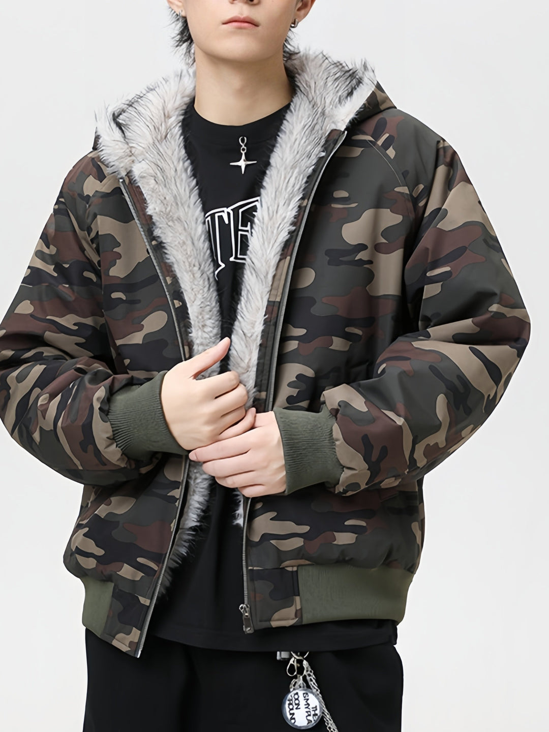 Camouflage Fur Collar Hooded Cotton Jacket