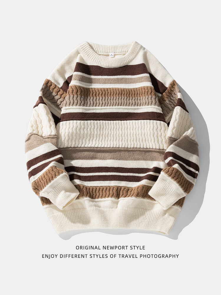 Neutral Color Block Striped Sweaters