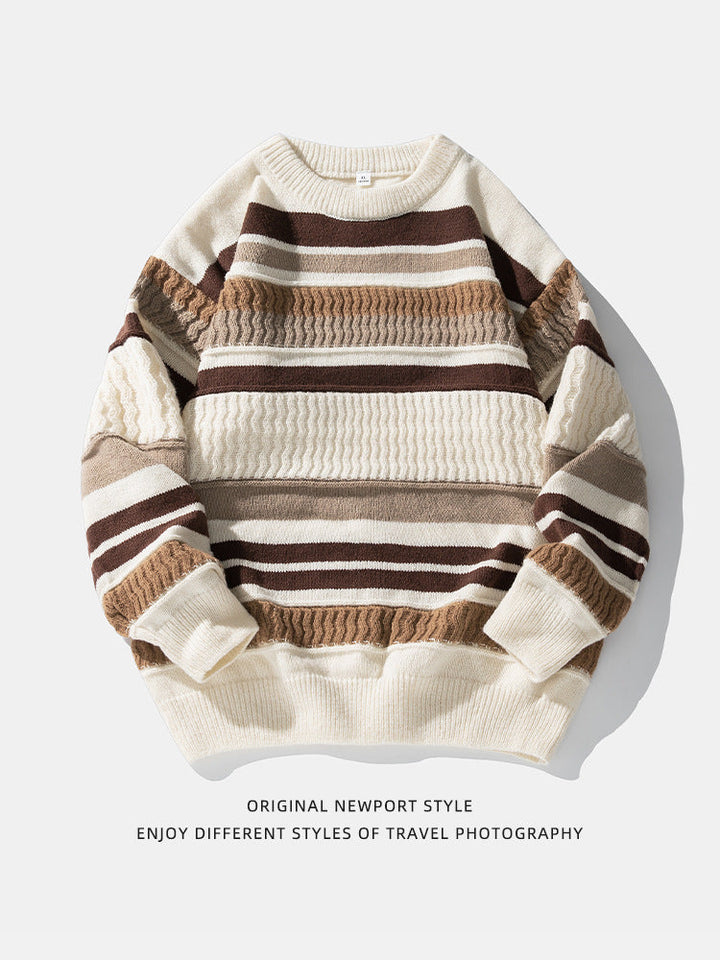 Neutral Color Block Striped Sweaters
