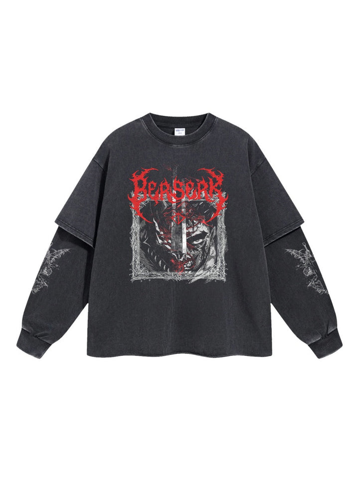 Dark Aesthetics Fake Two-piece Splicing Digital Direct Printing Long-sleeved T-shirt