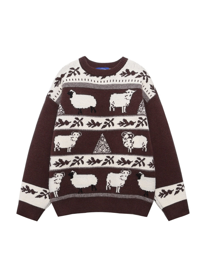 Christmas Retro Interesting Animals Stripes Contrasting Colors Pullover Sweater