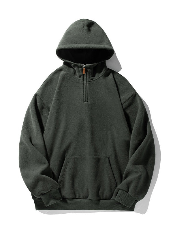 Half Zipper Thickening Polar Fleece Hooded Sweatshirt