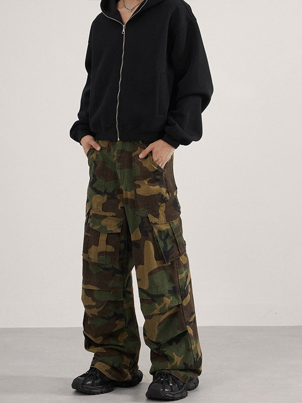 Liber Autumn Neutral wear Multiple pockets Camouflage Pants