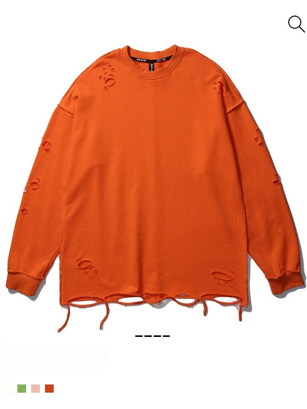 Oversize Hole Loose Pullover Long-sleeved T-shirt
