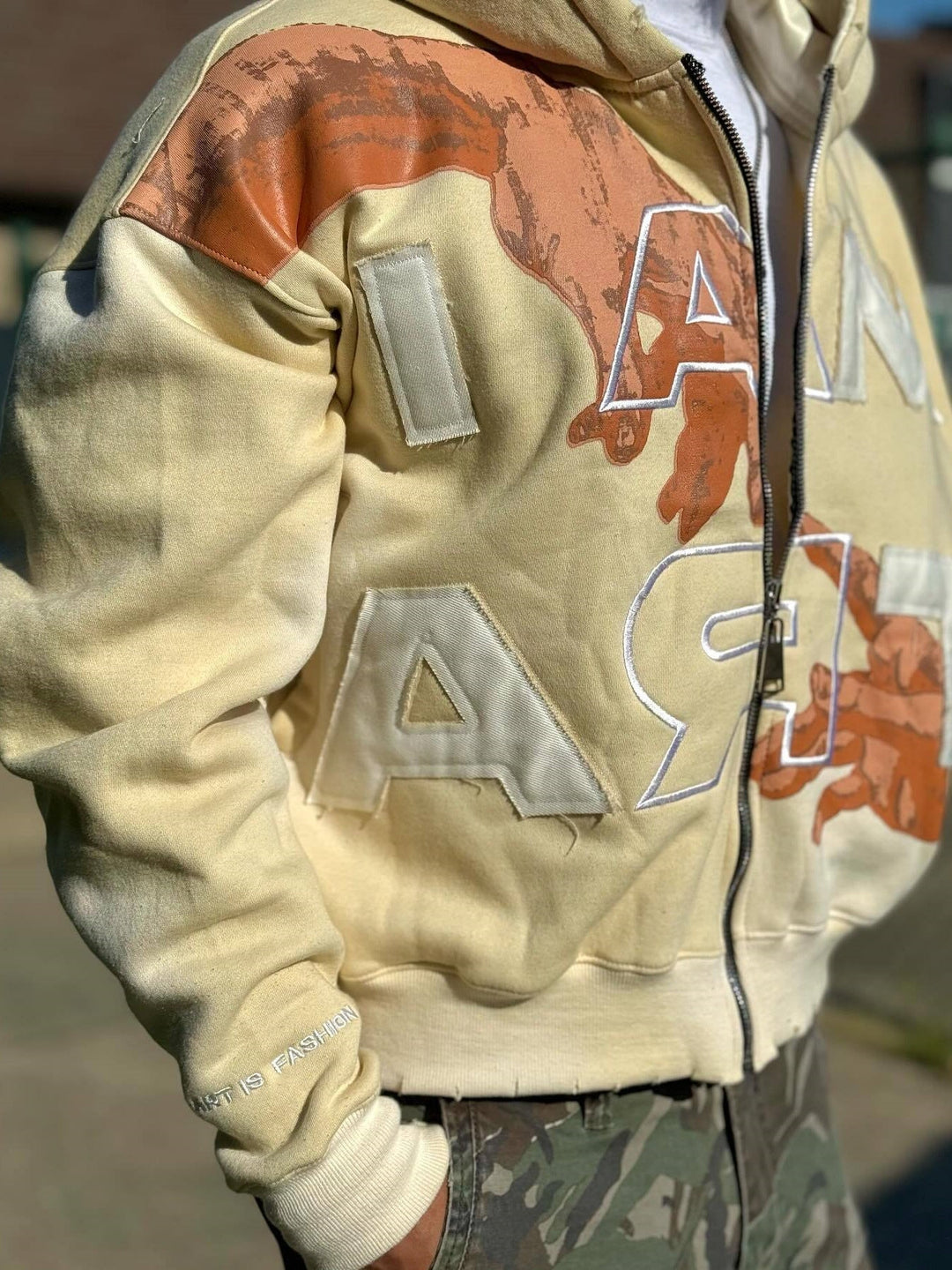 Colorblock Letter Patch Hoodie Jacket