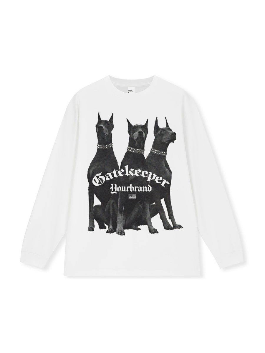 High Street Doberman American Street Print Long-sleeved T-shirt