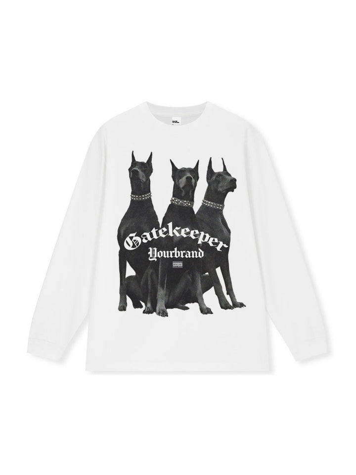 High Street Doberman American Street Print Long-sleeved T-shirt