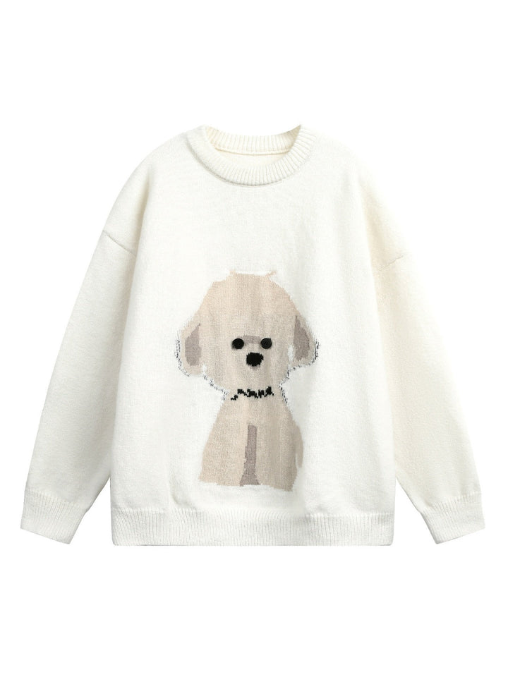 Cartoon Puppy Texture Keep Warm Crew Neck Sweater