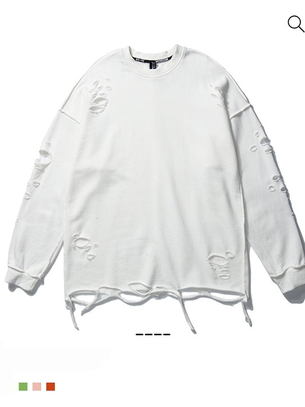 Oversize Hole Loose Pullover Long-sleeved T-shirt