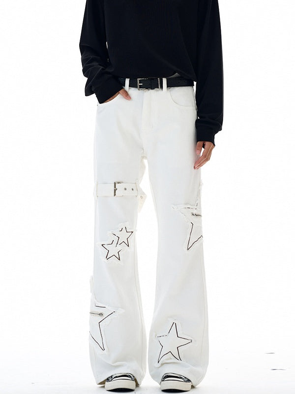 Star Embroidery Slightly Flared Casual Pants