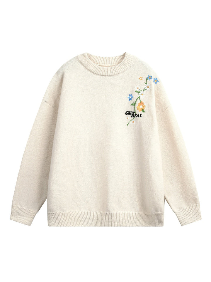Plant patterns Embroidery Loose Thickening Pullover sweater