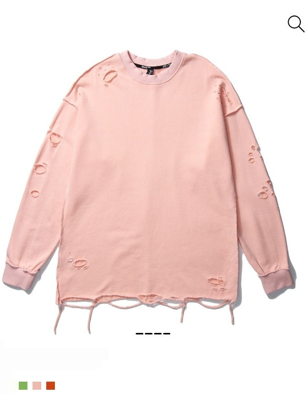 Oversize Hole Loose Pullover Long-sleeved T-shirt