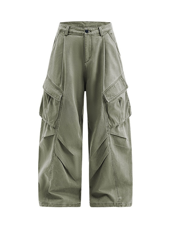 Function Outdoor Recreation Large Pockets Pleated Workwear Wide-leg Pants