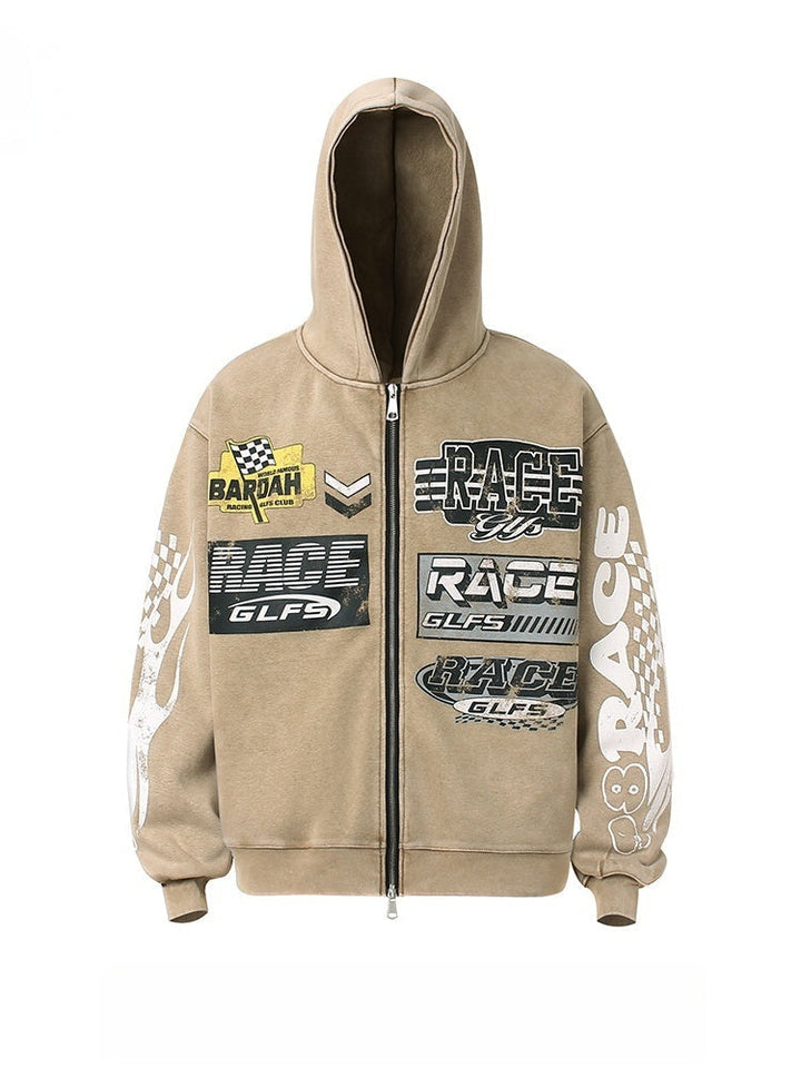 Street-Style Letter Print Hoodie Jacket